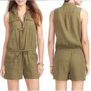 Lauren‎ Ralph Lauren Linen Blend Romper Womens 6 Olive Utility Safari Shorts